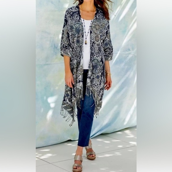 SOFT SURROUNDINGS Emory Cardi SEQUIN FRINGE JACKET EMBROIDERY Cardigan - Picture 3 of 12